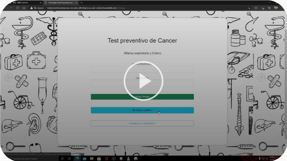 Screenshot from the init page Cancer detection app